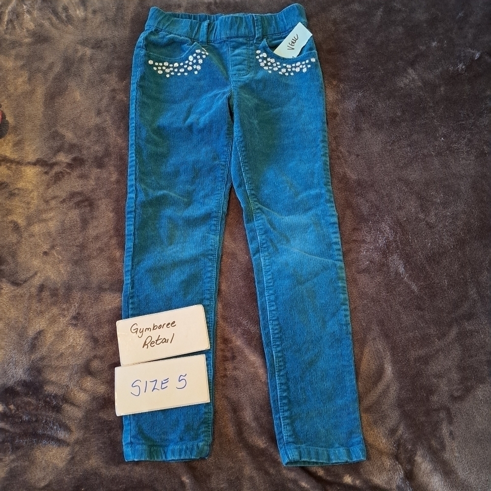 Gymboree girls size 5 pull on stretchy teal cords vguc